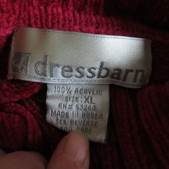 DRESSBARN Chenille Red Turtleneck Patchwork Sweater XL (K163) - Picture 4 of 6